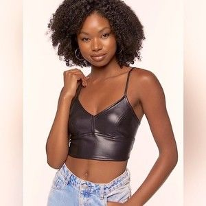 NWOT Black Faux Leather Bustier Crop Top Going Out Top
